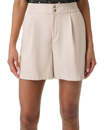 Karl Lagerfeld Faux Leather Pleated Casual Shorts - Natural
