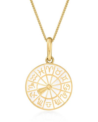 Ross-Simons White Enamel And 14kt Gold Zodiac Medallion Pendant - Yellow