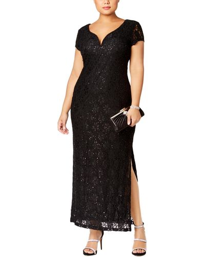 Connected Apparel Plus Lace Formal Evening Dress - Black