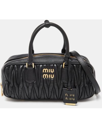 Miu Miu Matelassé Leather Top Zip Satchel - Black