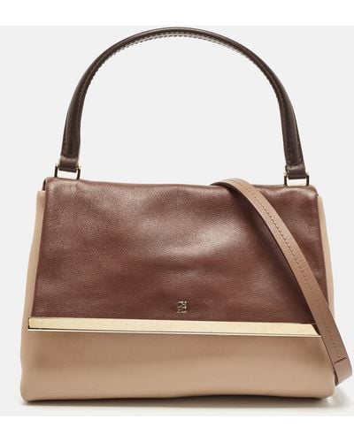 Carolina Herrera /beige Leather Camelot Colorblock Top Handle Bag - Brown