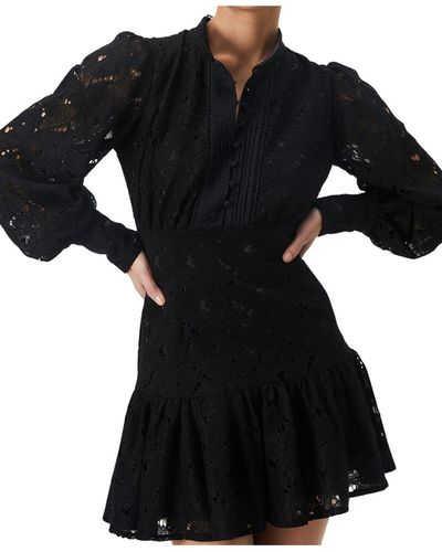 Bardot Lace High Neck Fit & Flare Dress - Black