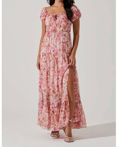 Astr Roseline Off Shoulder Floral Maxi Dress - Pink