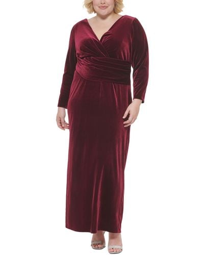 Eliza J Plus Velvet Surplice Evening Dress - Red