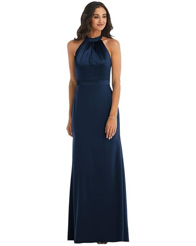 After Six High-neck Open-back Maxi Dress With Scarf Tie - Blue