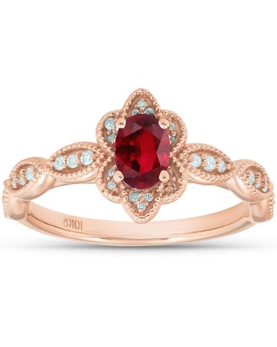 Pompeii3 3/4 Ct Oval Genuine Ruby & Diamond Halo Anniversary Engagement Ring Rose Gold - Pink