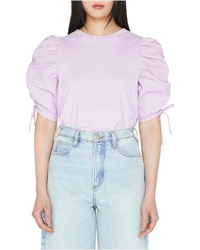 FRAME Ruched Organic Cotton Blouse - Purple