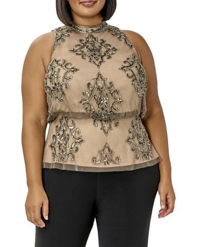 Adrianna Papell Plus Beaded Halter Blouse - Brown