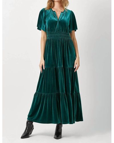 Mystree Ruffled Velvet Maxi Dress - Green