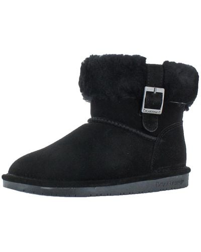 BEARPAW Abby Suede Sheepskin Lined Ankle Boots - Black
