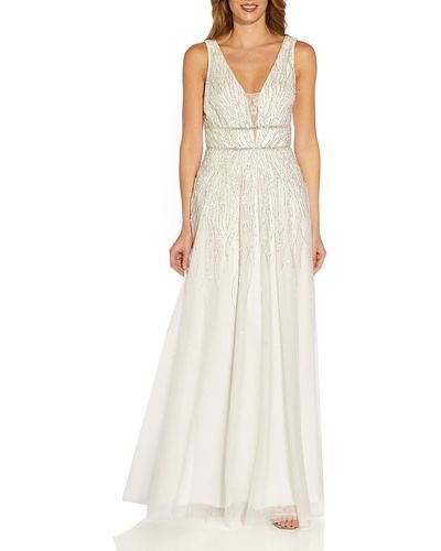Adrianna Papell Lace-inset Embellished Gown - White