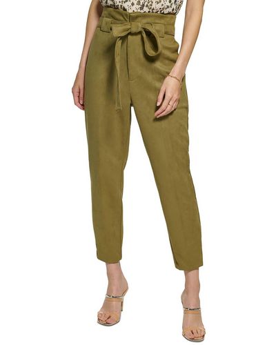 DKNY Faux Suede High Rise Paperbag Pants - Green