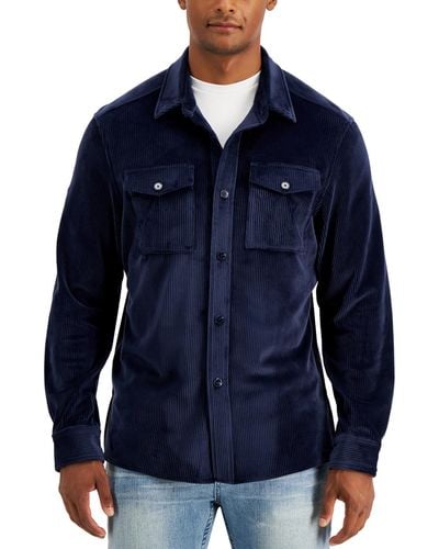 Alfani Corduroy Lightweight Shirt Jacket - Blue
