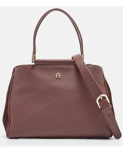 Aigner Old Rose/brown Leather And Suede Top Handle Bag - Purple