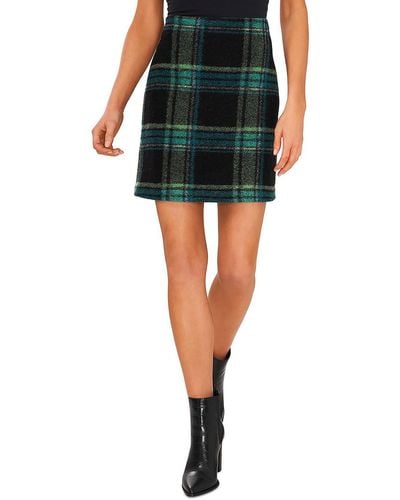 Cece Preppy Plaid A-line Skirt - Green