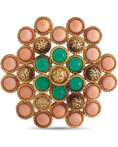 Van Cleef & Arpels 18k Yellow Gold Coral And Chrysoprase Brooch - Multicolor