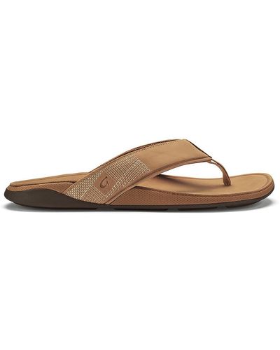 Olukai Tuahine Leather Slip On Thong Sandals - Brown