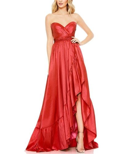 Mac Duggal Asymmetrical Strapless Ruffle Gown - Red