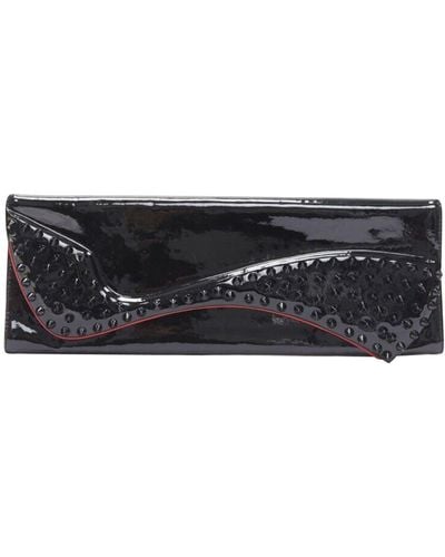 Christian Louboutin Pigalle Silhouette Patent Spike Stud Flap Clutch Bag - Black