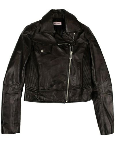 Palm Angels Black Leather Biker Jacket