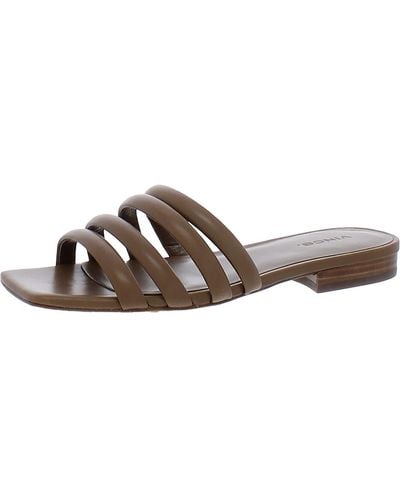 Vince Zahara Leather Square Toe Slide Sandals - Brown