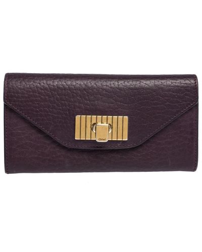 Chloé Leather Sally Continental Wallet - Purple