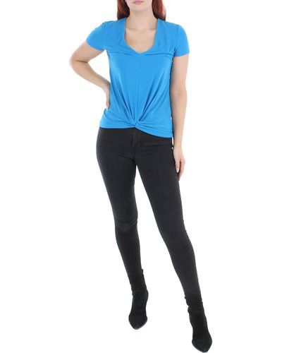 INC Stretch Knot-front Blouse - Blue