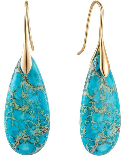 Liv Oliver 18k Gold Turquoise Pear Drop Earrings - Blue