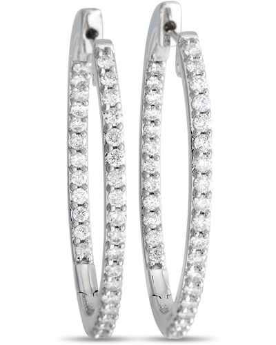 Non-Branded Lb Exclusive 14k Gold 2.00 Ct Diamond Inside Out Oval Hoop Earrings - White