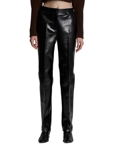 LVIR Faux Leather High Rise Straight Leg Pants - Black