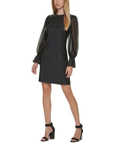 Calvin Klein Faux Leather Knee Sheath Dress - Black