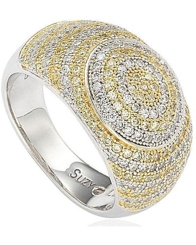 Suzy Levian Sterling Silver White & Circle Cubic Zirconia Ring - Metallic