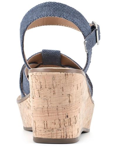 White Mountain Simple Faux Leather Ankle Strap Wedge Sandals - Metallic