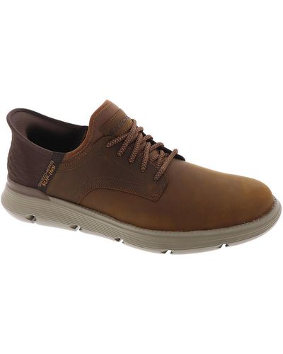 Skechers Leather Slip On Work And Safety Shoes - Brown