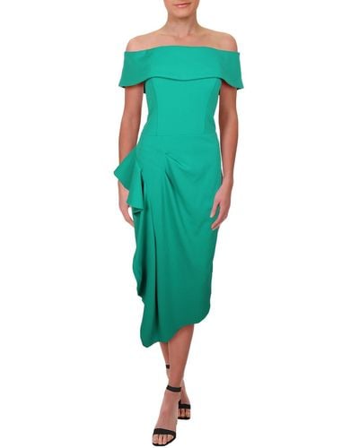 Betsy & Adam Asymmetric Ruffled Cocktail And Party Dress - Green