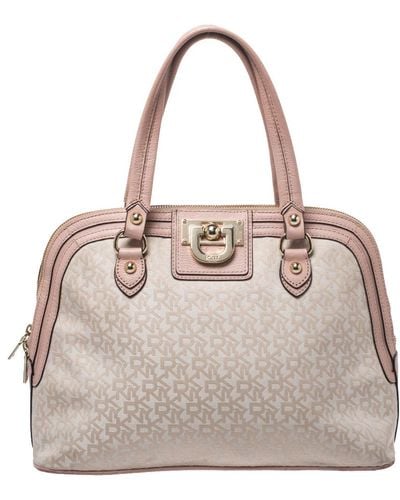 DKNY /beige Signature Canvas And Leather Dome Satchel - Gray