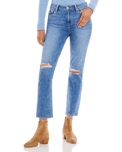 PAIGE Distressed Casual Cropped Jeans - Blue