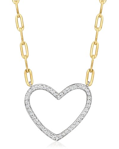 Ross-Simons Diamond Heart Paper Clip Link Necklace - Metallic