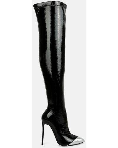LONDON RAG Chimes High Heel Patent Long Boots - Black