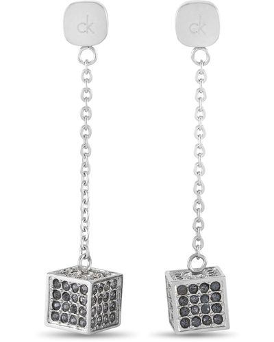 Calvin Klein Rocking Stainless Steel Gray Crystal Earrings - White
