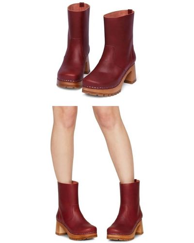 Swedish Hasbeens Plain Boot In Bordeaux - Red