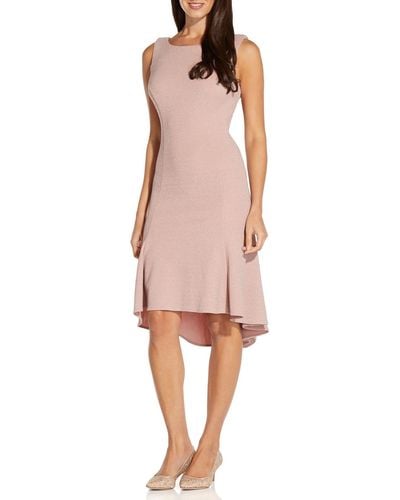 Adrianna Papell Metallic Knee Length Fit & Flare Dress - Pink