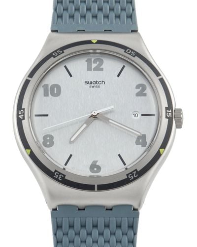 Swatch Alphatise 40 Mm Silicone And Stainless Steel Watch Yws447 - Metallic