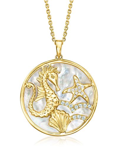 Ross-Simons Mother-of-pearl Seahorse Medallion Pendant Necklace With . Sky Blue Topaz And Diamond Accents - Metallic