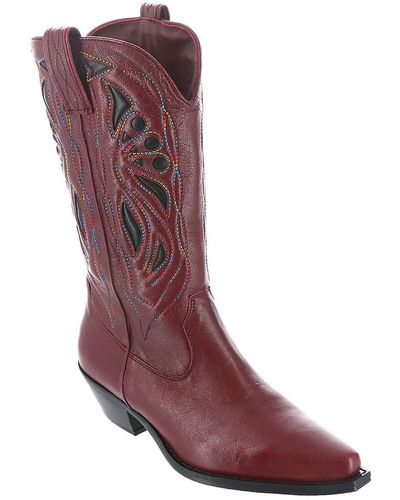 Free People Rancho Mirage Leather Stacked Heel Cowboy, Western Boots - Purple