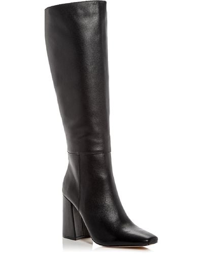 Aqua Leather Square Toe Knee-high Boots - Black