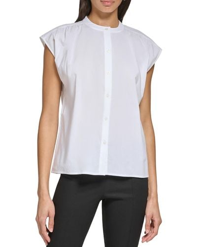 Calvin Klein Cap Sleeve Blouse Button-down Top - White