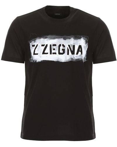 Zegna Graffiti Logo Short Sleeve Cotton T-shirt - Black