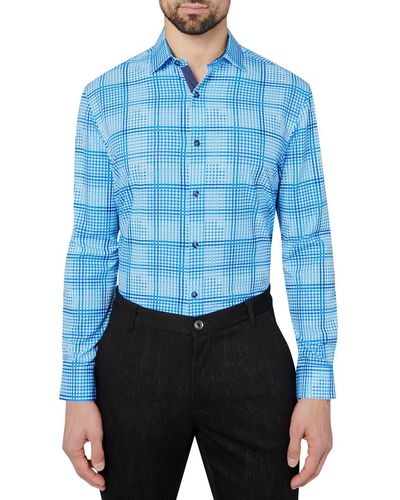Society of Threads Slim Collared Gingham Print Button-down Shirt - Blue