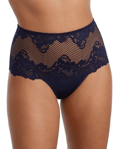 Le Mystere Lace Allure High-waist Thong - Blue